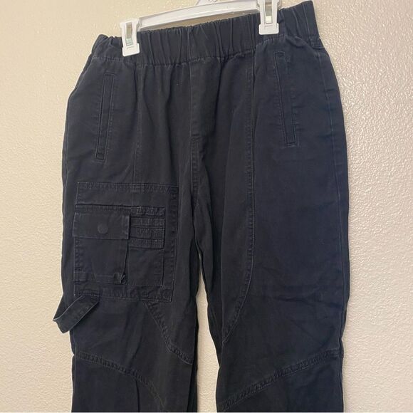 Forever 21 black 100% cotton Cargo carpenter wide Pants pull on Y2K grunge S - Picture 3 of 11
